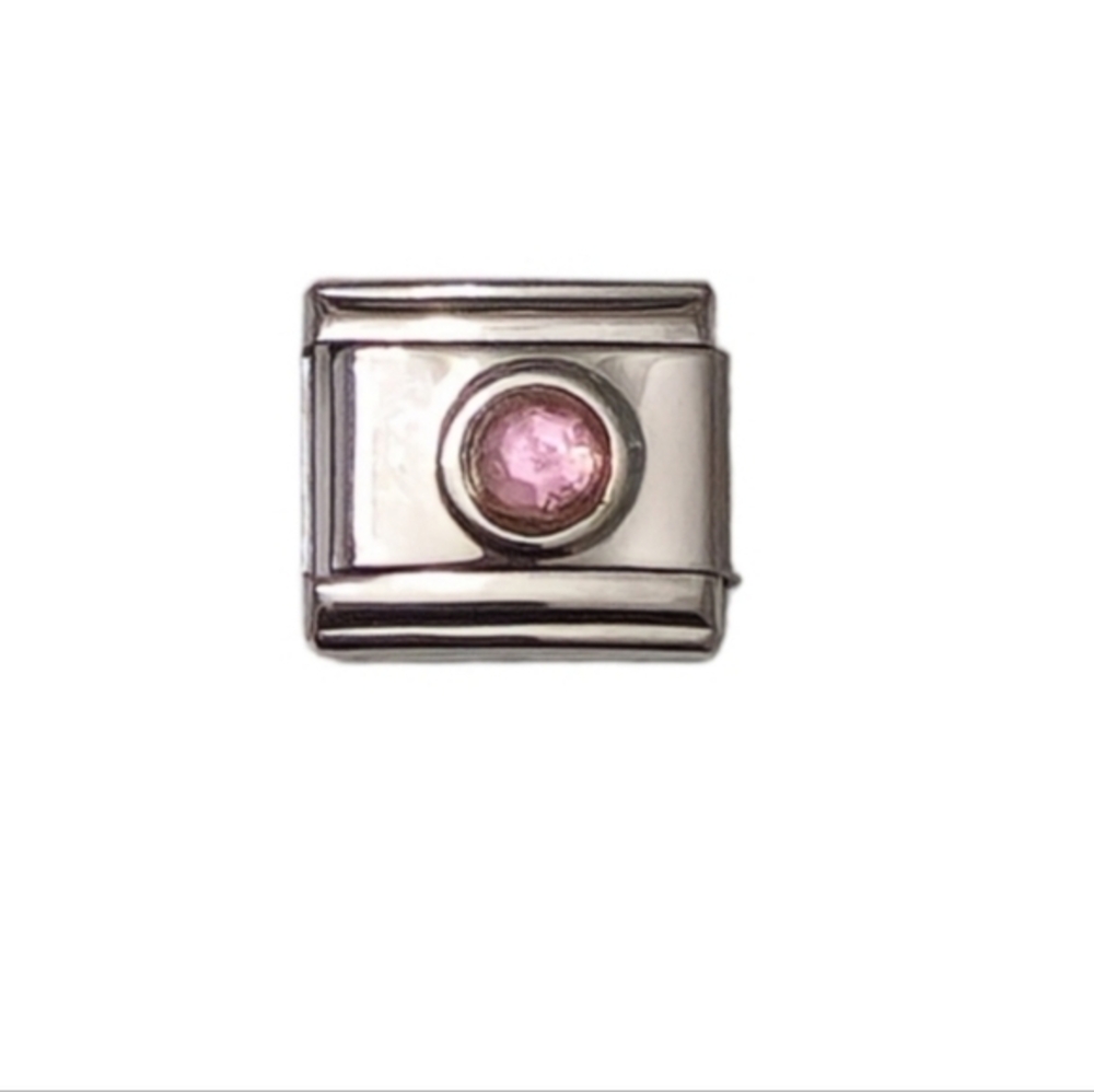 Italian Charm Link for Italian Charm Bracelet Rose‎ Stone October Birthday Pink